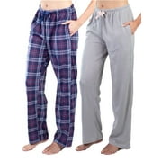 Jo & Bette Women’s Fleece Pajama Pants with Pockets, Plaid Sleep Pants, 2 Pairs
