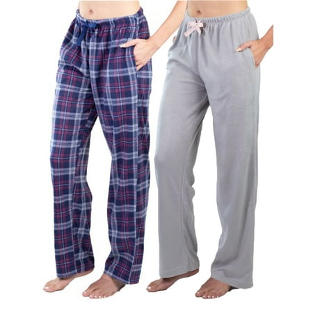 

Jo & Bette Women’s Fleece Pajama Pants with Pockets Plaid Sleep Pants 2 Pairs