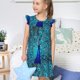 thumbnail image 4 of Balery Beautiful Blue Peacock Camisón de princesa para niñas, pijama de algodón con mangas abullonadas, suave y bonito.-Small, 4 of 6