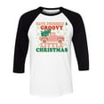 thumbnail image 1 of Groovy Little Christmas Three-Quarter Raglan Sleeve Baseball Shirt Unisex X-Large White/Black, 1 of 5