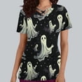 thumbnail image 2 of Tops Cortos para las Mujeres, Halloween Impreso en Cuello en V con Bolsillo, Moda Casual Manga Corta, 2 of 5
