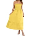 thumbnail image 2 of Itsame Women Summer Dress Pocket Solid Color Thin Dress Yellow Size 2XL, 2 of 7