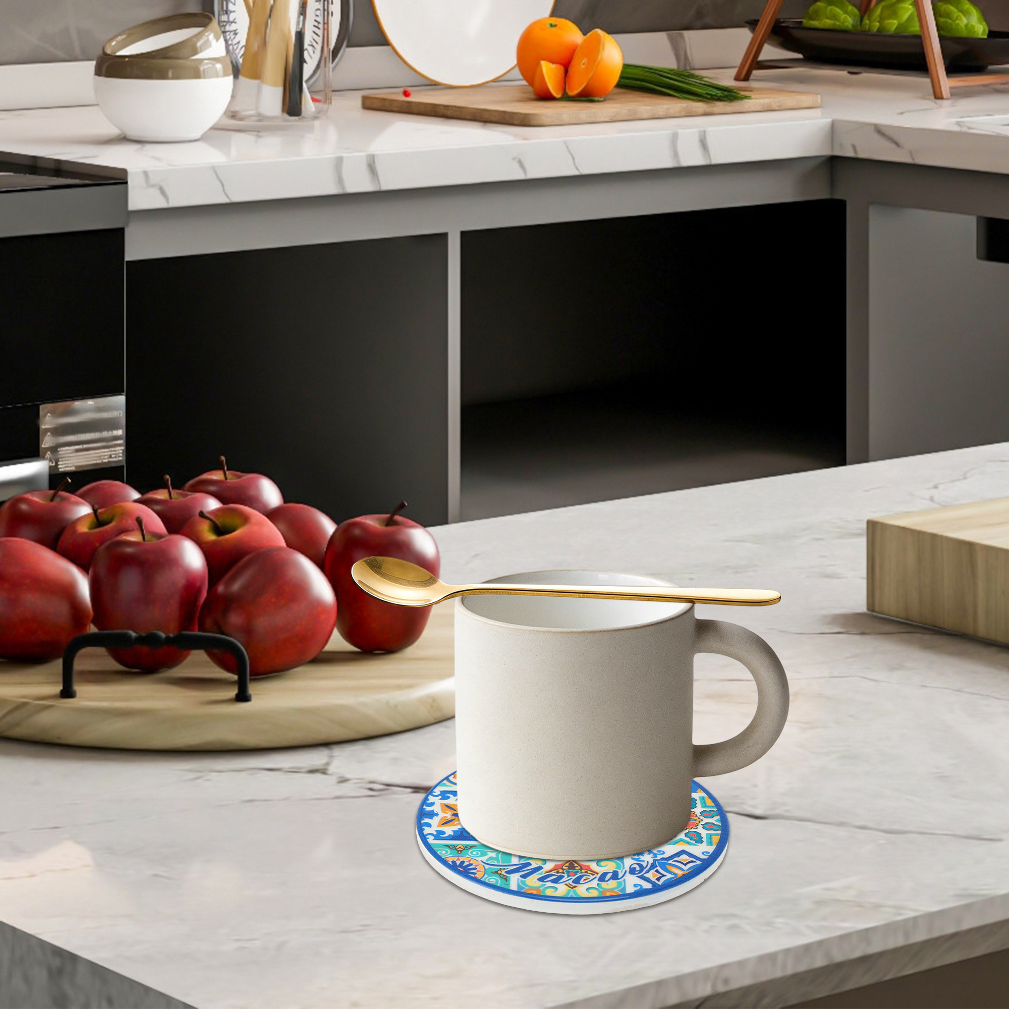 Unique Bargains Round Drink Coaster 1 Pc Ceramic Cork [Round Style A]