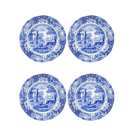 Blue Italian Dinner Plates, Set of 4, Porcelain Dinnerware for Modern Dining