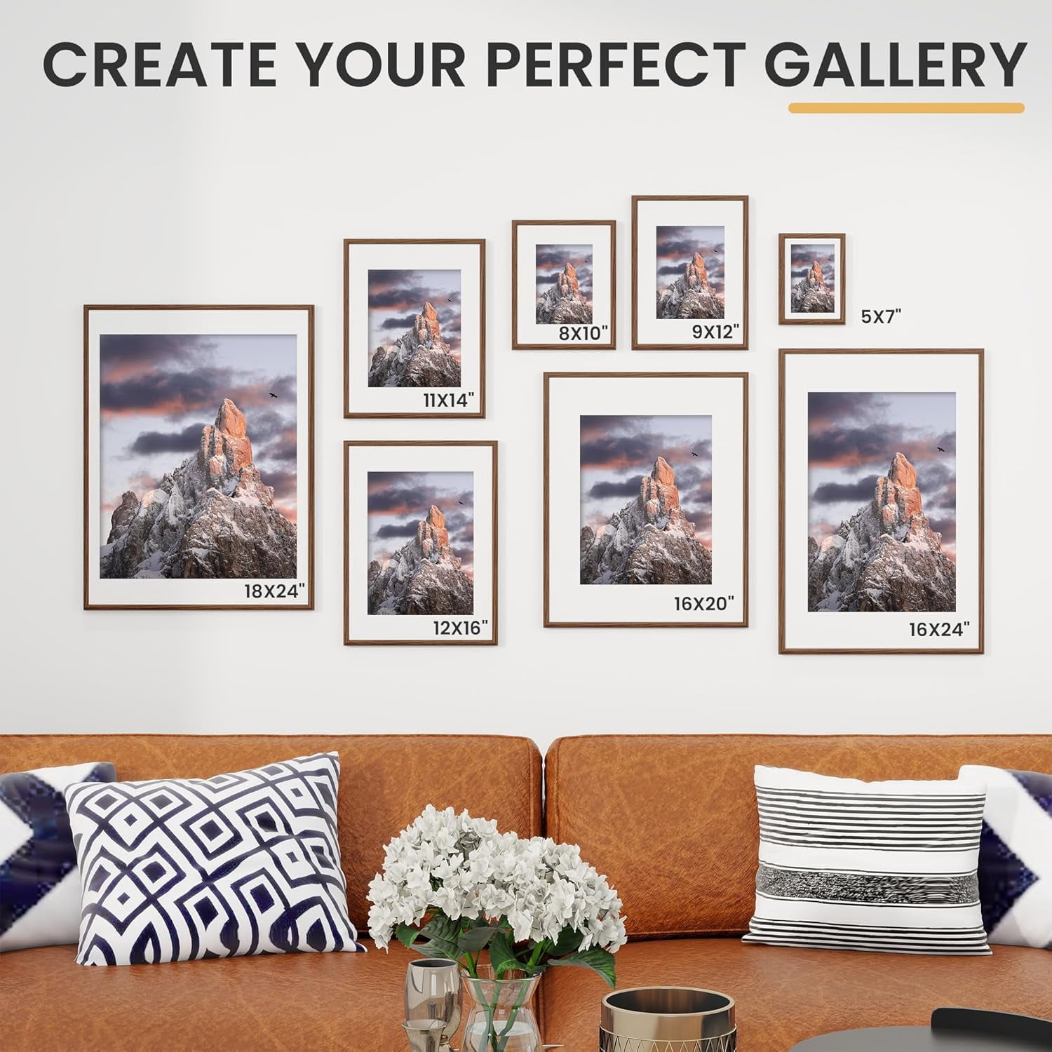 16x20 Picture Frame, Display Pictures 11x14 with Mat or 16x20 Without Mat, Wall Hanging Photo Frame, Walnut, 3 Pack