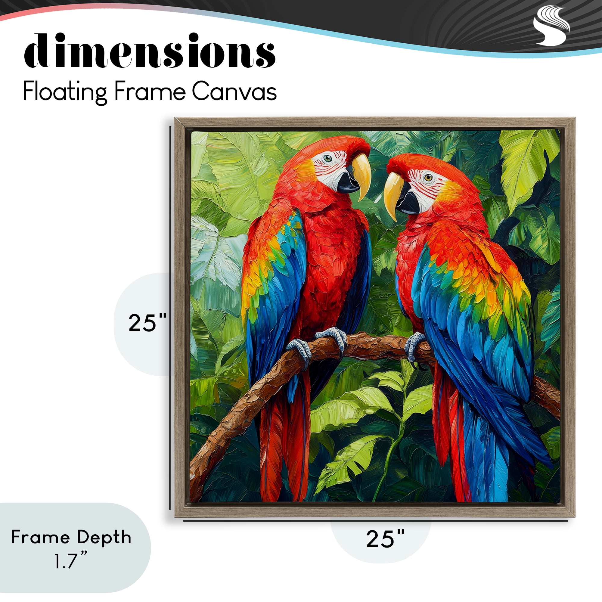 Stupell Industries Tropical Parrot Pair Brown Framed Floater Canvas Wall Art, design by Petal Prints Design