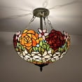 thumbnail image 2 of Tiffany Ceiling Lights Red Orange Stained Glass Rose Flowers LED Bulbs Included for for Bed Room Living Room Entryway 16"W*16"D*16"H, 2 of 6