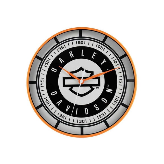 Harley-Davidson Open Bar & Shield Logo Speedometer Metal Clock, Orange, Harley Davidson