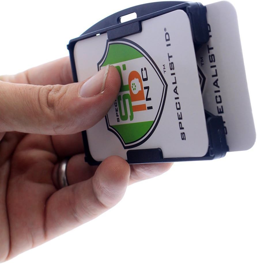 Bulk 50 Pack -  Black  Card ID Badge Holder - Holds 2 Cards - Rigid Hard Plastic - Double Sided Card Holder for Horizontal or Vertical Badges - Open Face Design
