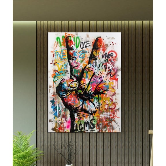 Colorful Graffiti Peace Hand Art, Urban Street Wall Decor, Bold Pop Art for Modern Industrial Interiors, Graffiti Wall Decor Poster Decor, Size 8x12 UNFFRAMED F03.1.8l1309