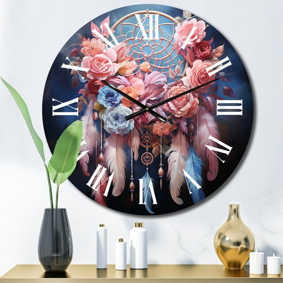 Designart "Dreamy Pastels Pink Dream Catcher I" Landscapes Oversized Wall Clock