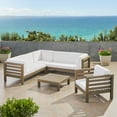 thumbnail image 2 of Noble House Oana 6 Seater Acacia Wood Sectional Sofa Set Gray and White, 2 of 15