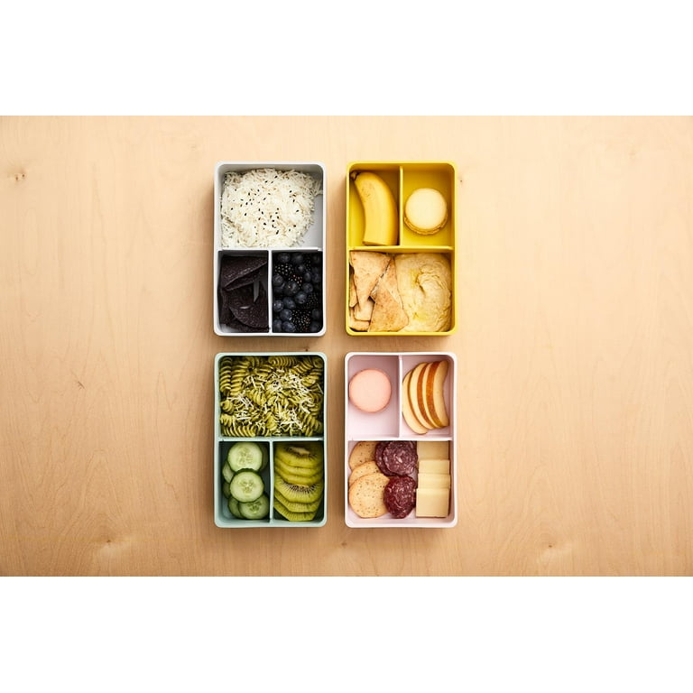 3 Sprouts Silicone Bento Box - 3-Compartment Lunch Box - BPA-Free & Food-Safe Snack Box for Adults & Kids - Microwavable, Dishwa