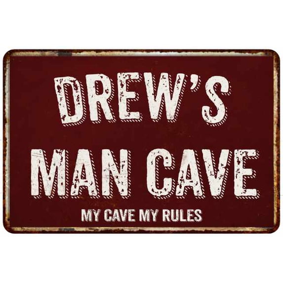 DREW'S Man Cave Red Grunge Gift Sign Metal 12x18 Decor 208120003053