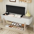 thumbnail image 2 of TREXM Farmhouse Upholstered Storage Bench with Hidden Compartment, Modern Entryway Bench for Living Room, Entryway, and Hallways (Natural), 2 of 9