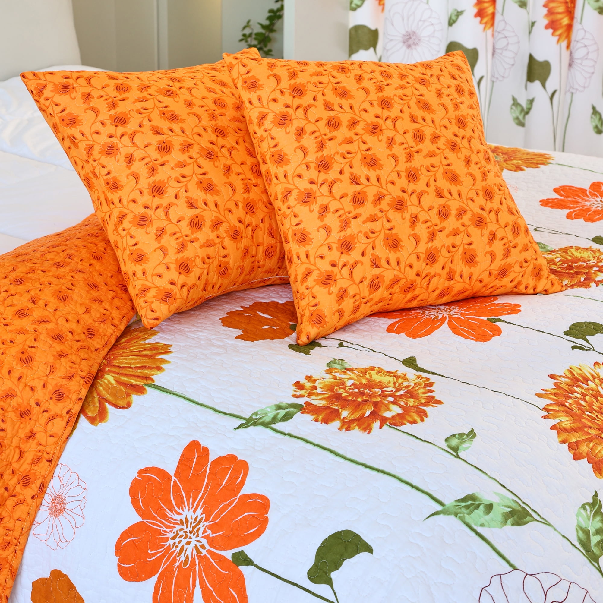 Evenhug Quilt Set 3-Piece Queen Sunflower Cotton Floral Quilt Bedding Set With 2 Pillow Shams