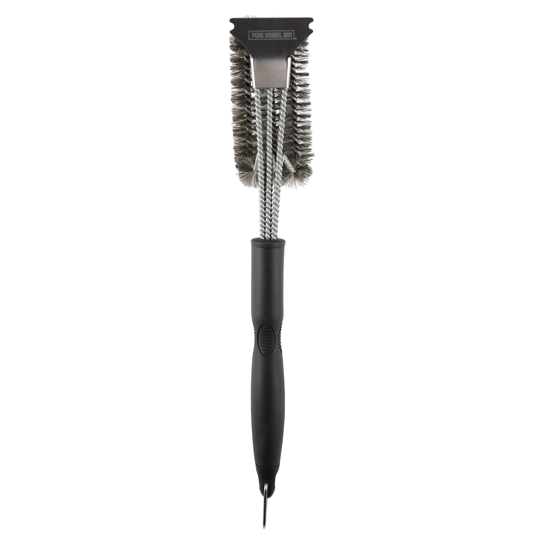 Pork Barrel BBQ Heavy Duty Grill Brush for Outdoor Grill - 3-in-1 Stainless Steel Wire Brush, Scraper & Grill Cleaner
