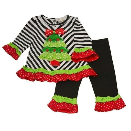 Rare Editions Baby Girls Black Red Christmas Tree Applique 2 Pc Pant