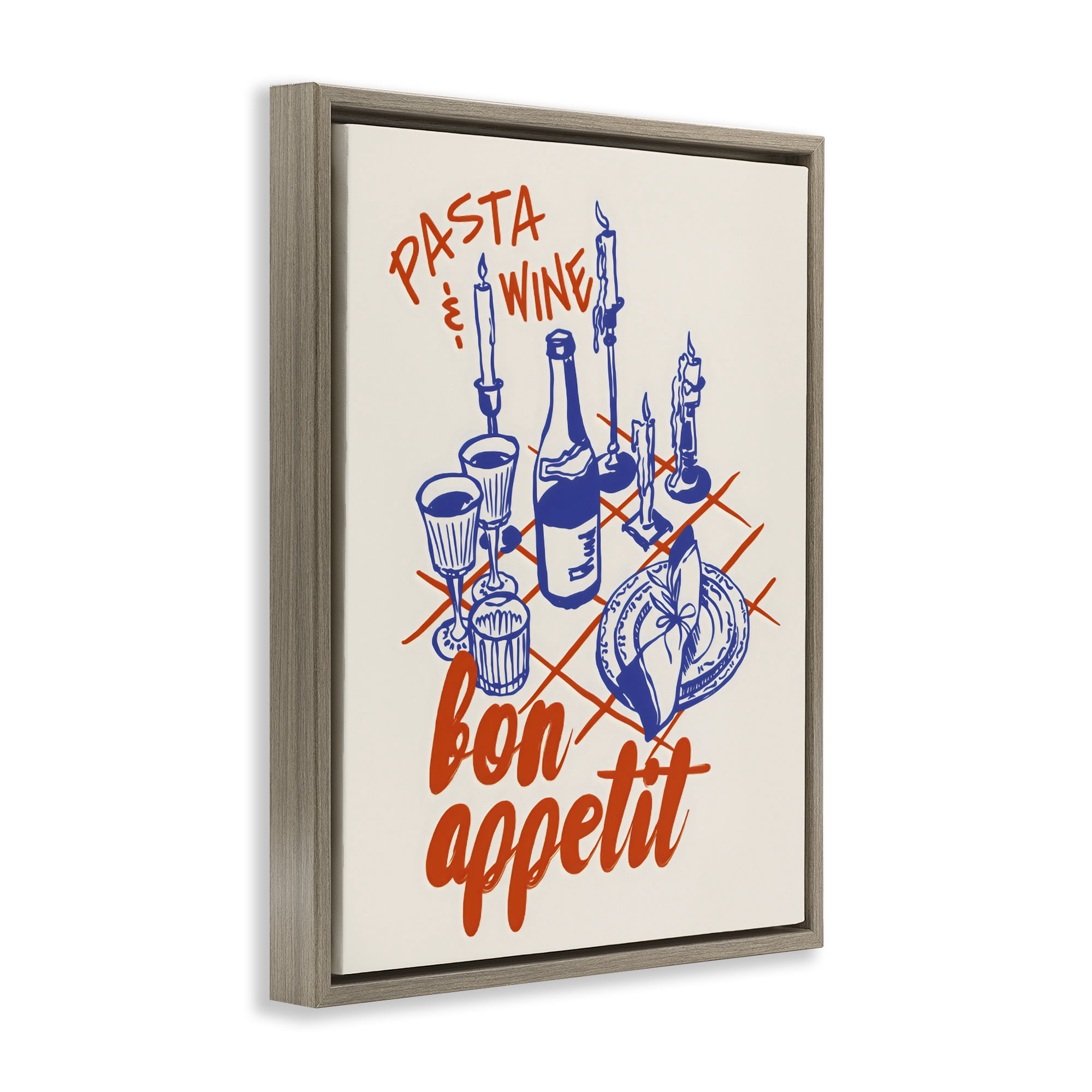 Stupell Industries Pasta & Wine Bon Appetit Brown Framed Floater Canvas Wall Art, design by The Prints Vibe