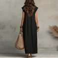 thumbnail image 5 of longantii Summer Dresses for Women 2026 Sleeveless V Neck Ruffle Cap Sleeve Long Dress with Pockets Beach Vacation Outfits Black M, 5 of 5