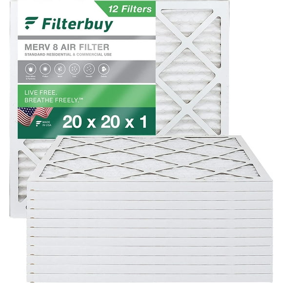 Filterbuy 20x20x1 MERV 8 Filtres à Air Plissés HVAC AC Four (12-Pack)