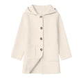 thumbnail image 3 of Girls Winter Coat Zaewscy Children's Winter Solid Color Woollen Overcoat Long Sleeve Hooded Casual Outwear Pockets Jackets Kids Beige 4-5 Years, 3 of 9