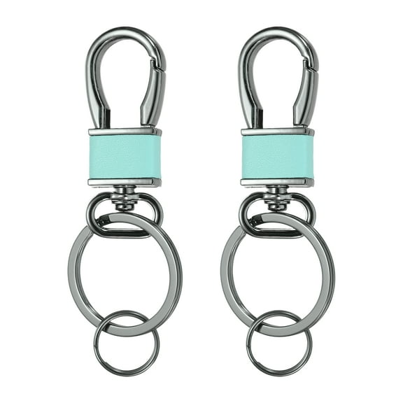 2 Pcs Metal Keychain Key Clip Hook, Key Ring Holder Organizer Swivel Clasp Keyring Leather Key Chain Clips Buckle for Car Accessories Bag Wallet, Black/Cyan