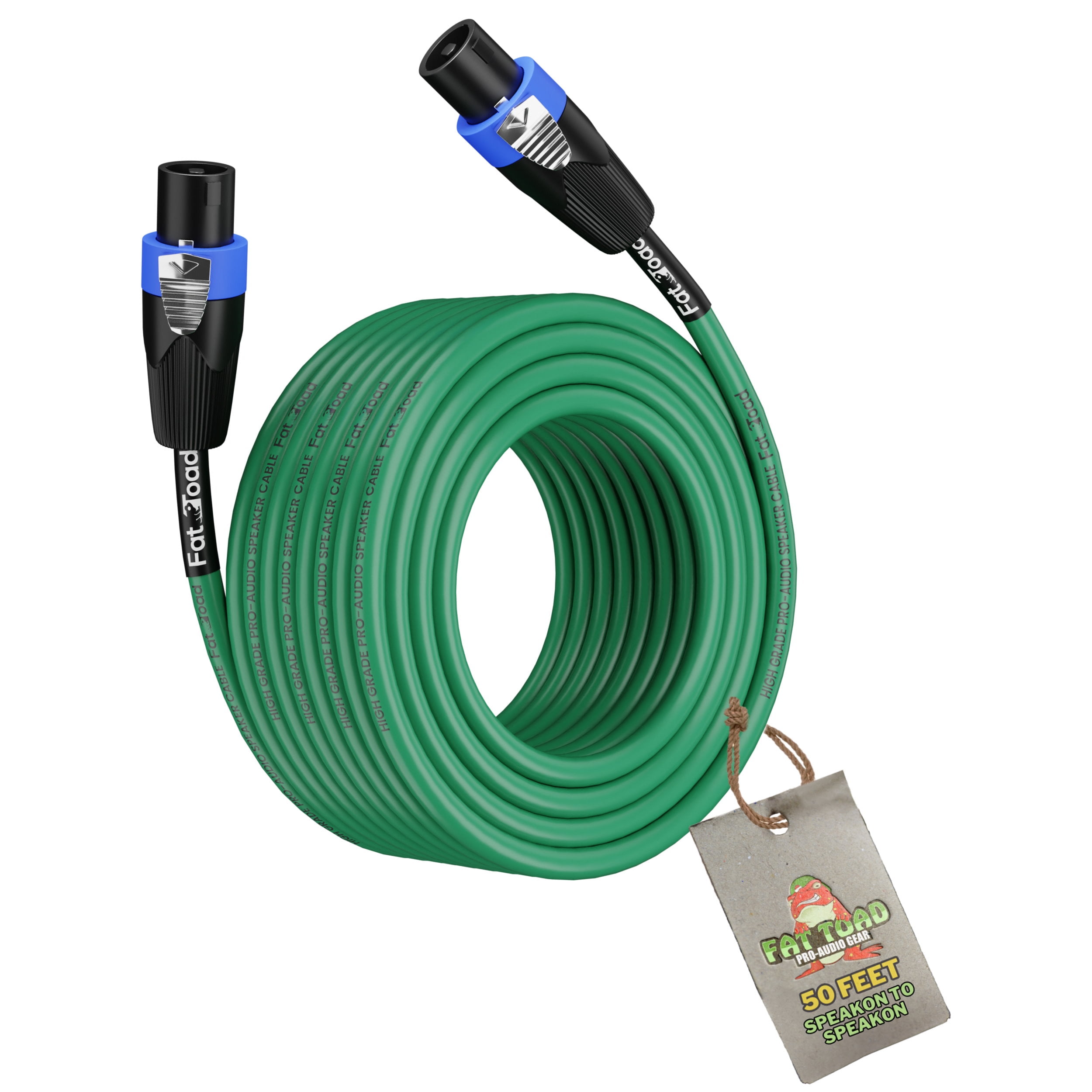 Speakon Cable Speaker Cords 50 FT - Fat Toad 12 AWG DJ Wires Studio Audio Stage