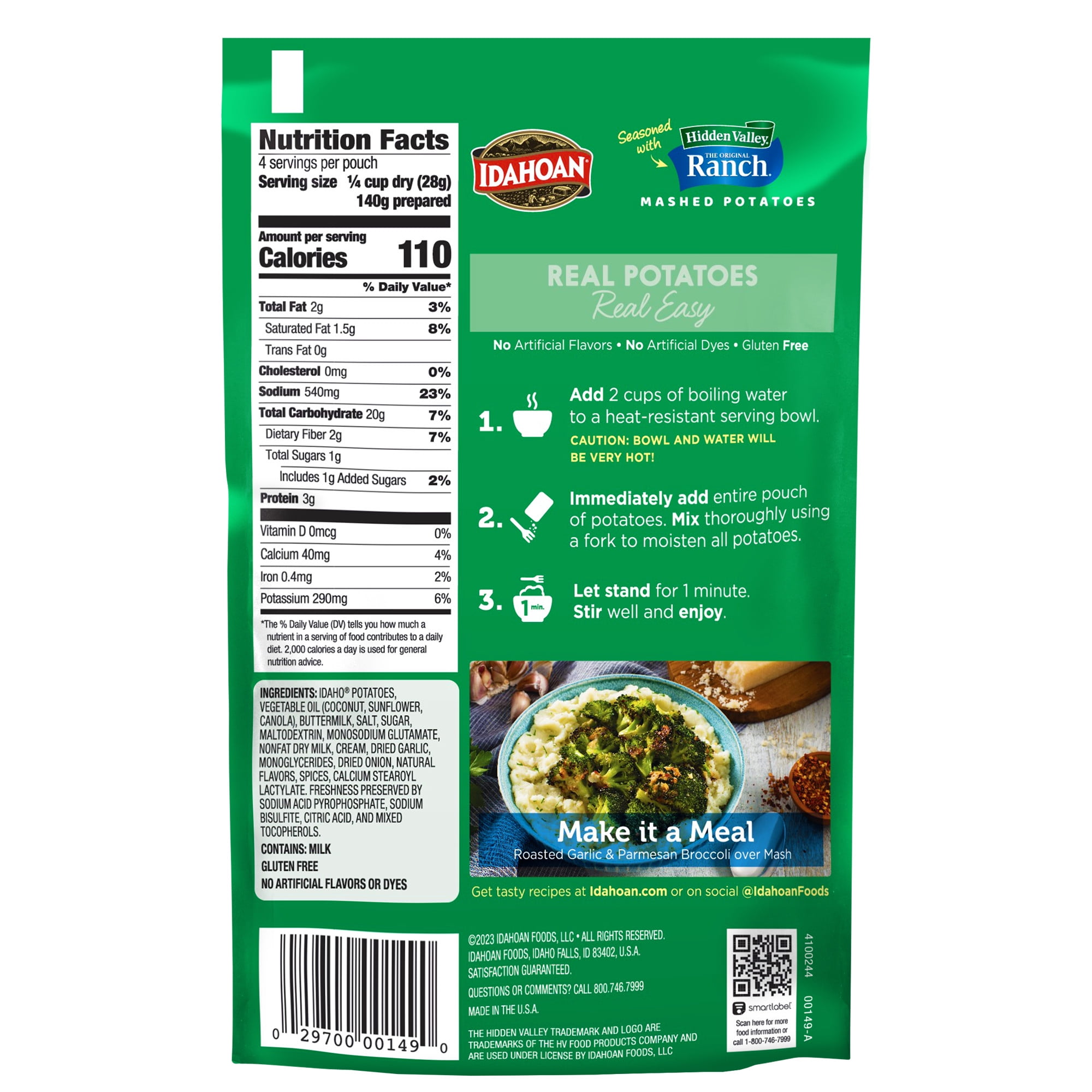 Idahoan Instant Mashed Potato Mix Seasoned with Hidden Valley Original Ranch 4oz Walmart