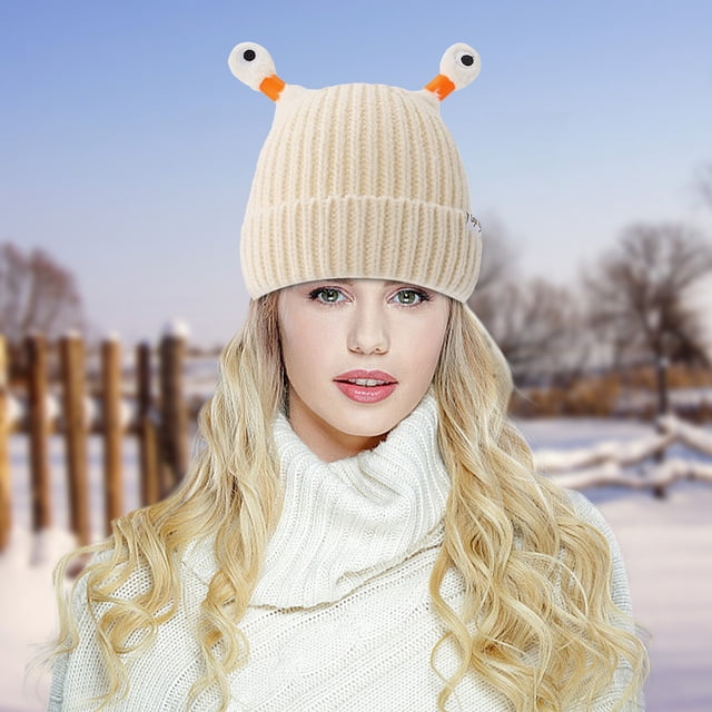 Gorro de invierno tejido con ojos de antenas intermitentes retráctiles | Gorro divertido y original para adultos | Gorro cálido de algodón aislante para ropa de calle y fiestas de disfraces.
