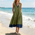 thumbnail image 5 of Oksale Flowy Dresses for Women Trendy Denim Print Deep V Neck Tank Dress with Pockets Loose Cozy Midi Vacation Dresses Army Green 2XL, 5 of 10