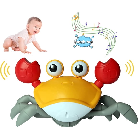 Crawling Crab Baby Toy,Tummy Time Gifts for Newborn Babies 3-12 Month,Light-Up Walking Dancing Moving Crab with Music,Rechargeable Sensory Toy