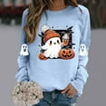 thumbnail image 2 of WEIWEN Halloween Sweaters for Women 2026 Cute Ghost Drinking Coffee Pumpkin Halloween Sweatshirts for Women Long Sleeve Shirts Women's Clothing Fall Outfits Sky Blue, M, 2 of 5