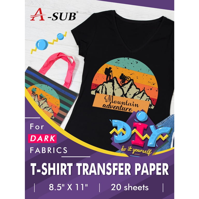 A-SUB Inkjet Printable Iron On Heat Transfer Paper for Dark Fabrics,10  Sheets 8.5x11 Inch, Make Custom T Shirts,Totes,Bags - Walmart.com