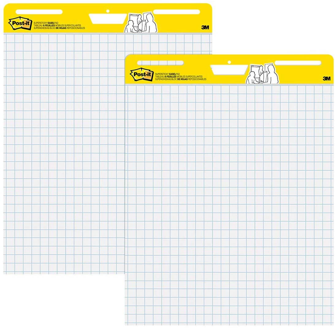 Postit Self Stick Easel Pad, Grid Paper, 25" X 30", Sheets/Pad, 2 Pads