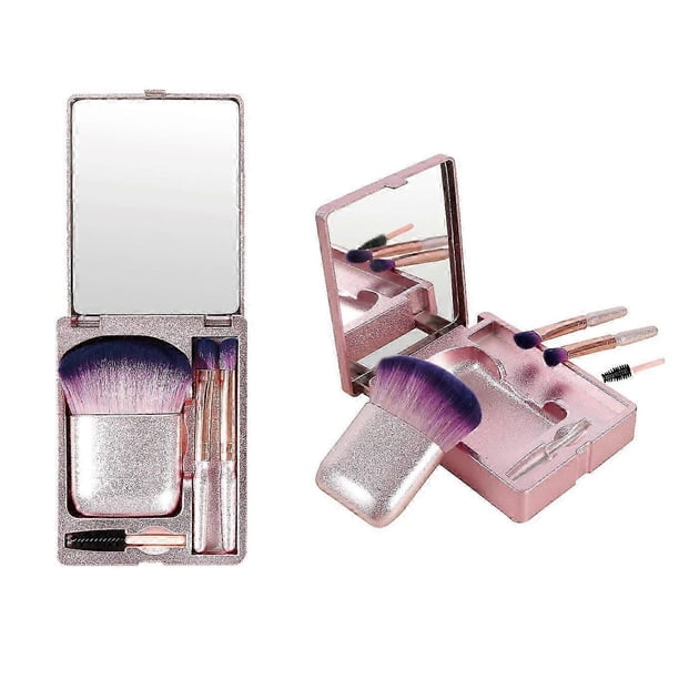 Easy-taken Travel Makeup Brush Set,4pcs Mini Complete Function Cosmetic Brushes Kit (4pcs with mirror) 26s