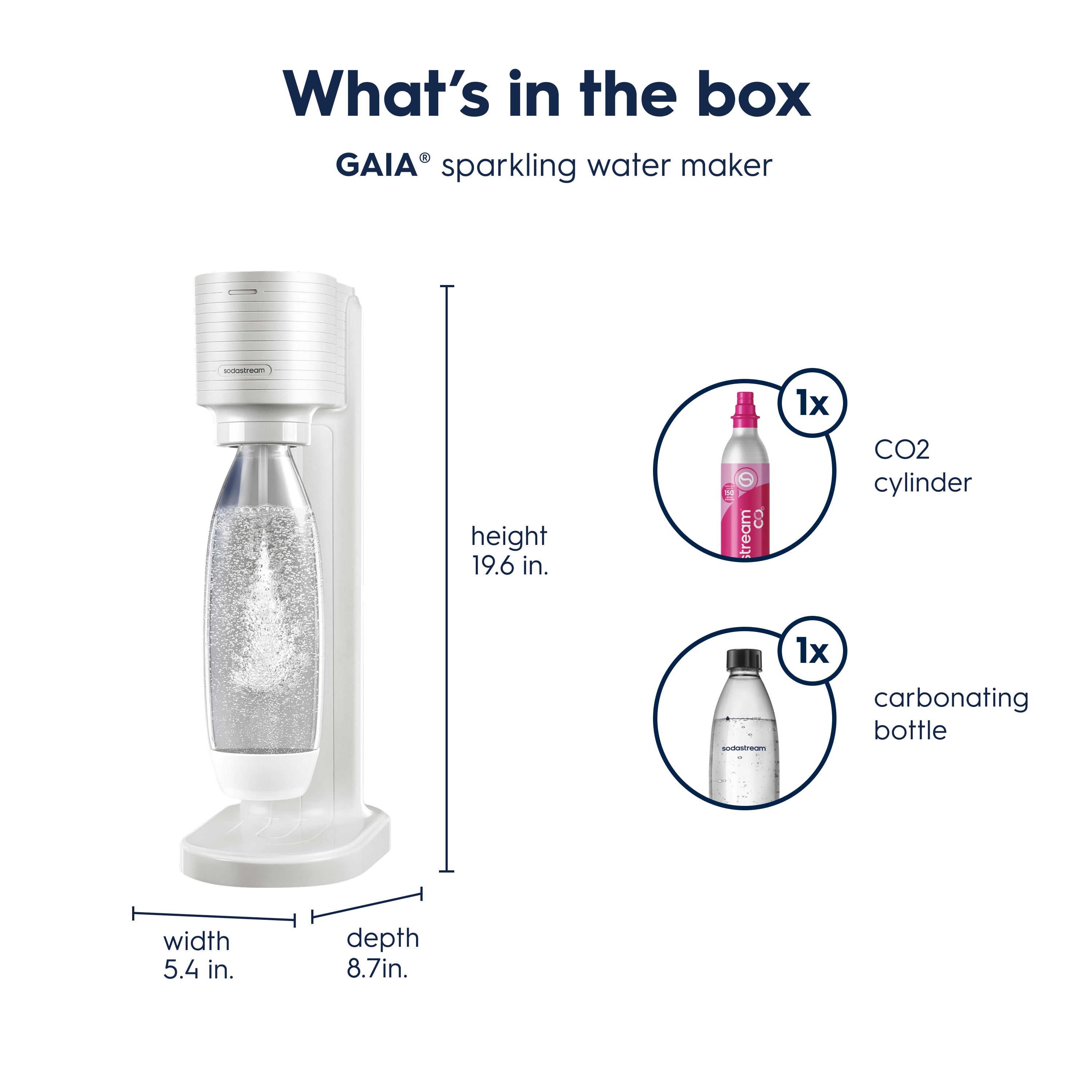 SodaStream Gaia Sparkling Water Maker, White, Includes CO2