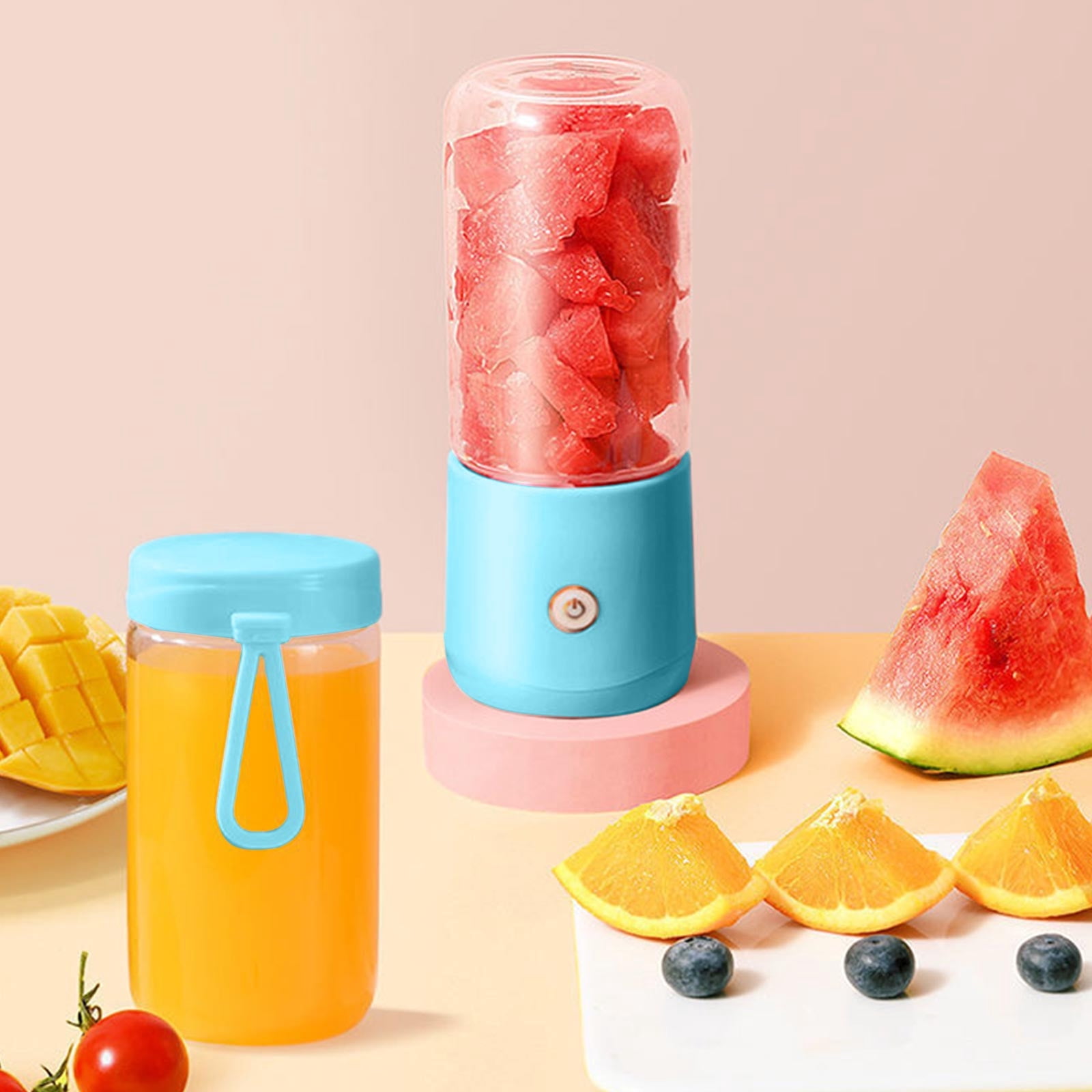 Portable Mini Juicer Multifunctional Squeezer for Home Travel to Clean Type-C,Includes 2 Cups-one for Blending, One for Direct Drinking(Blue)
