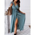 thumbnail image 4 of Vestido sexy con estampado de lunares para mujer, cuello en V, manga corta, fajas, dobladillo d MABOTO Vestido estampado, 4 of 7