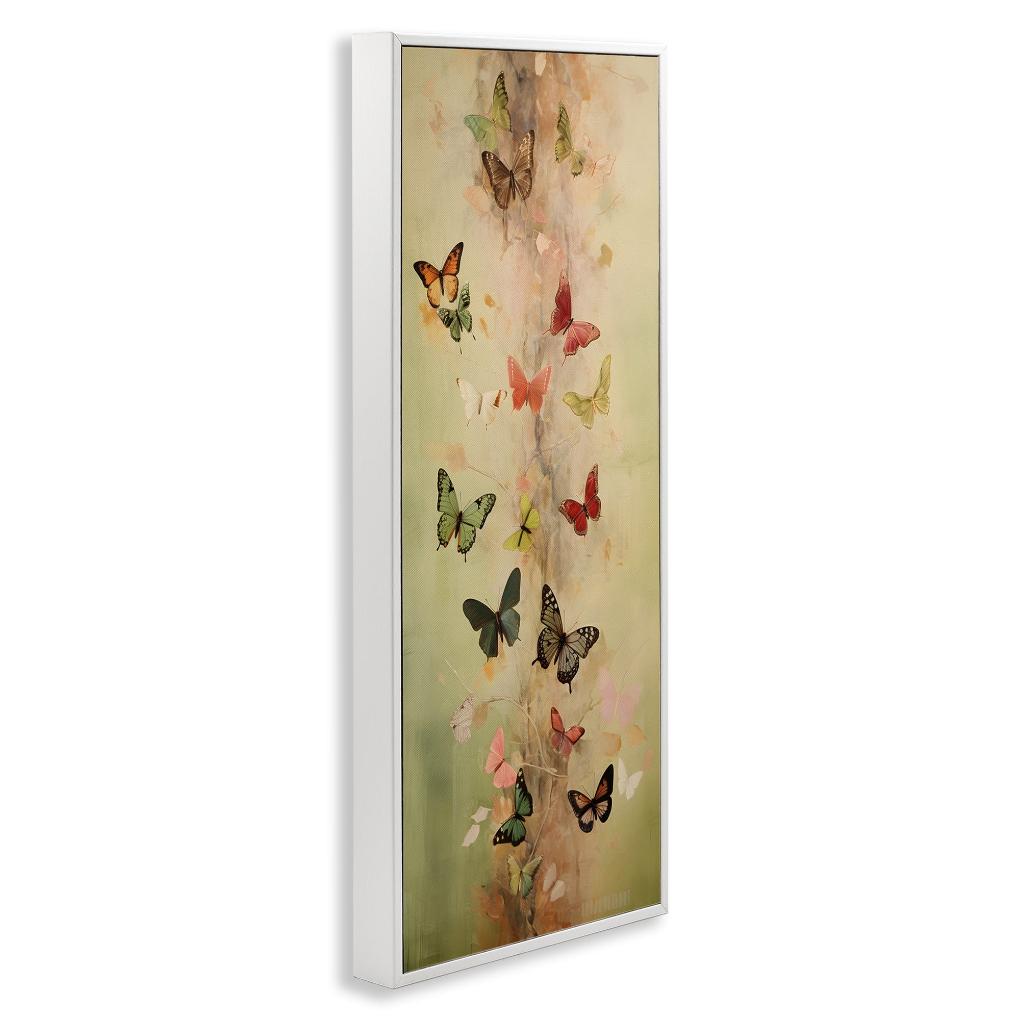 Stupell Industries Neutral Butterfly Tower Animals & Insects Painting White Framed Art Print Wall Art, 13 x 30