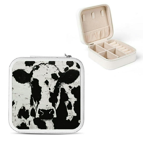 Autua Cow Print Small Jewelry Box for Women, Bridesmaid Gifts, Travel Essential for Necklace, Ring, Earring Storage White