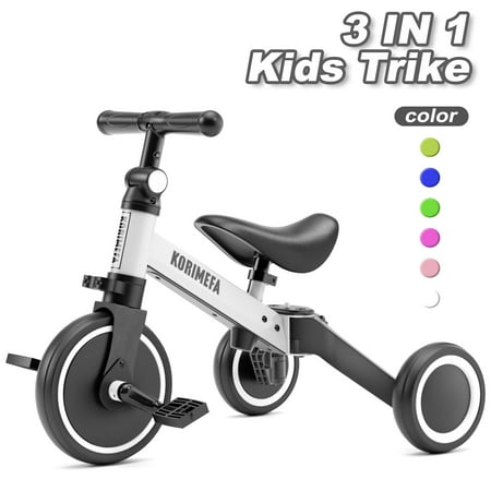 KORIMEFA 3 in 1 Kids Tricycle for 1-3 year olds Toddler Trike for Balance Training Baby Bike Gift for Boy Girl
