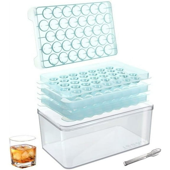 Ice Cube Tray, 3 Packs Round Ice Cube Trays for Freezer, Easy-Release 1 IN X 111 Pcs Ice Ball Maker Mold with Removable Lid and Bin Making Ice Balls for Tea Coffee Cocktail Whiskey (Translucence)