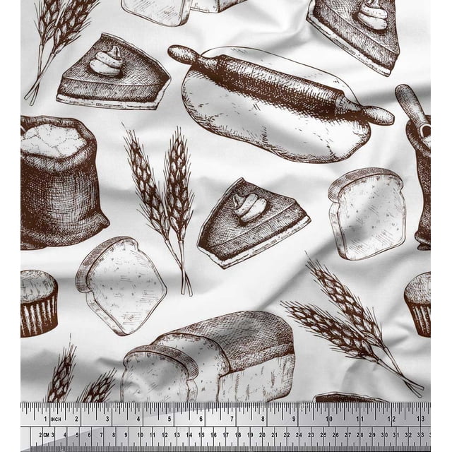Soimoi Tissu Satin Modal Rouleau, Imprimé Pain de Blé et Sandwich au Mètre 42 Pouces de Large