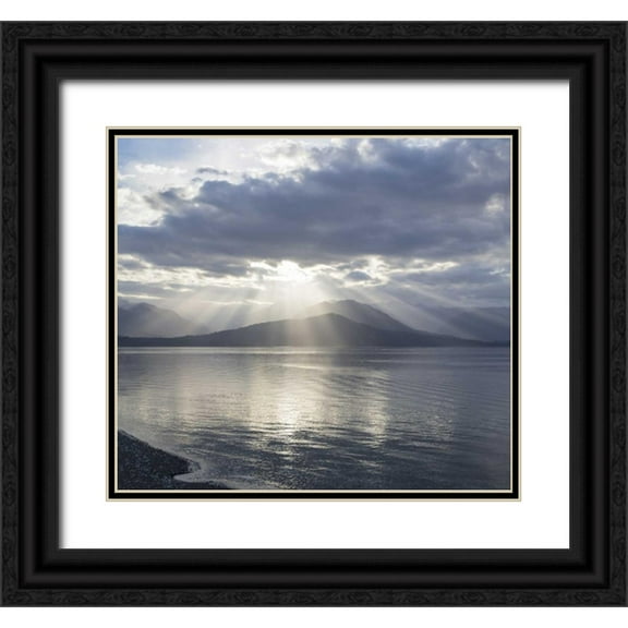 Paulson, Don 29x26 Black Ornate Wood Framed with Double Matting Museum Art Print Titled - WA, Seabeck God rays over Hood Canal
