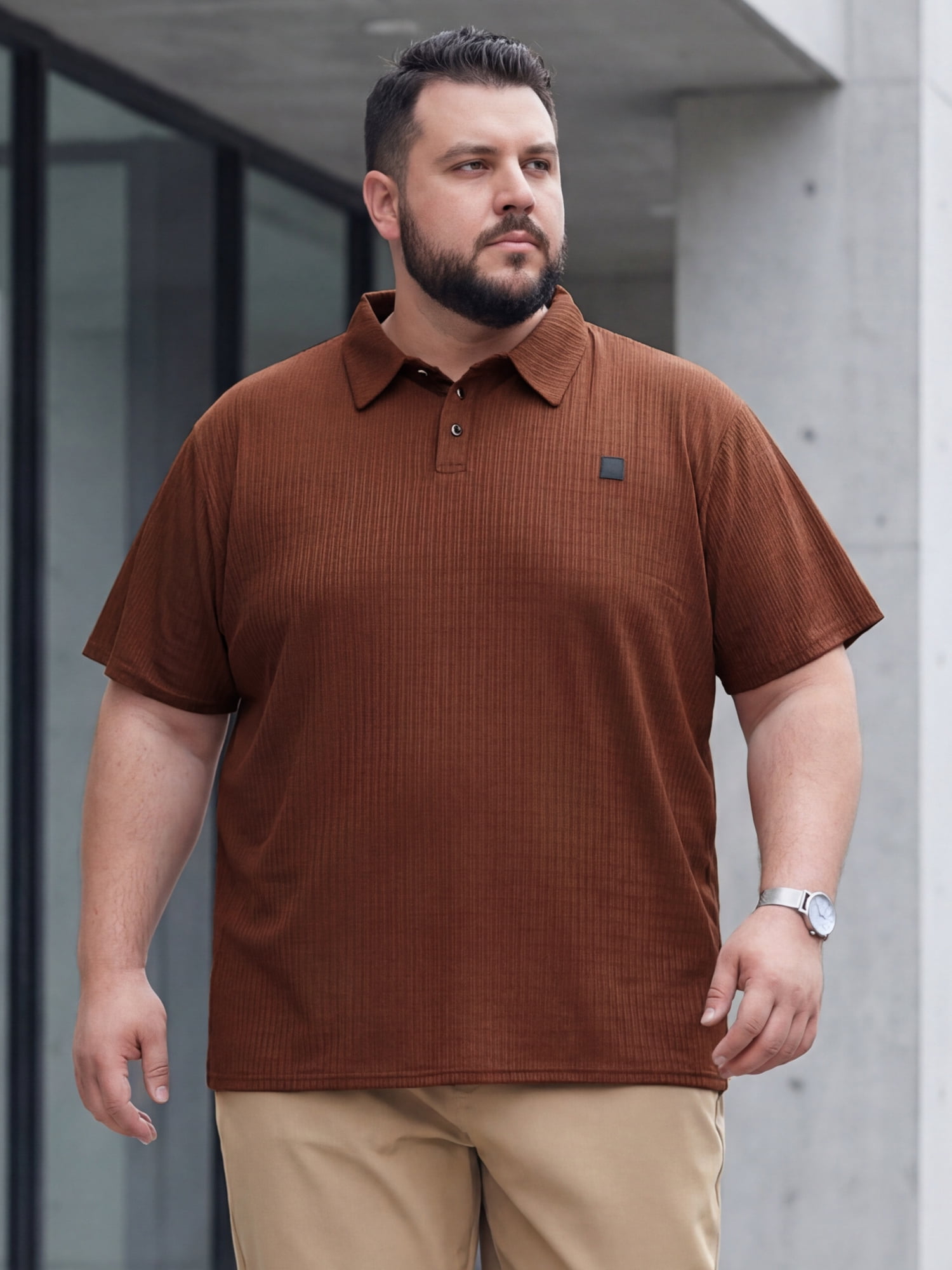 DARING DIVA Men's Big Tall Casual Short Sleeve Work Textured Knitted Polo Shirt 4XL Brown