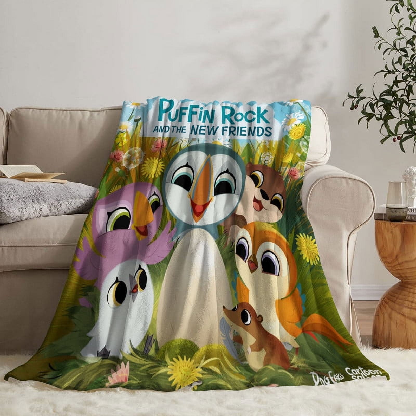 Puffin Rock Throw Blanket Gifts for Fans Lover Girls Boys Women Present Hoodie Him Bed 40"x50"