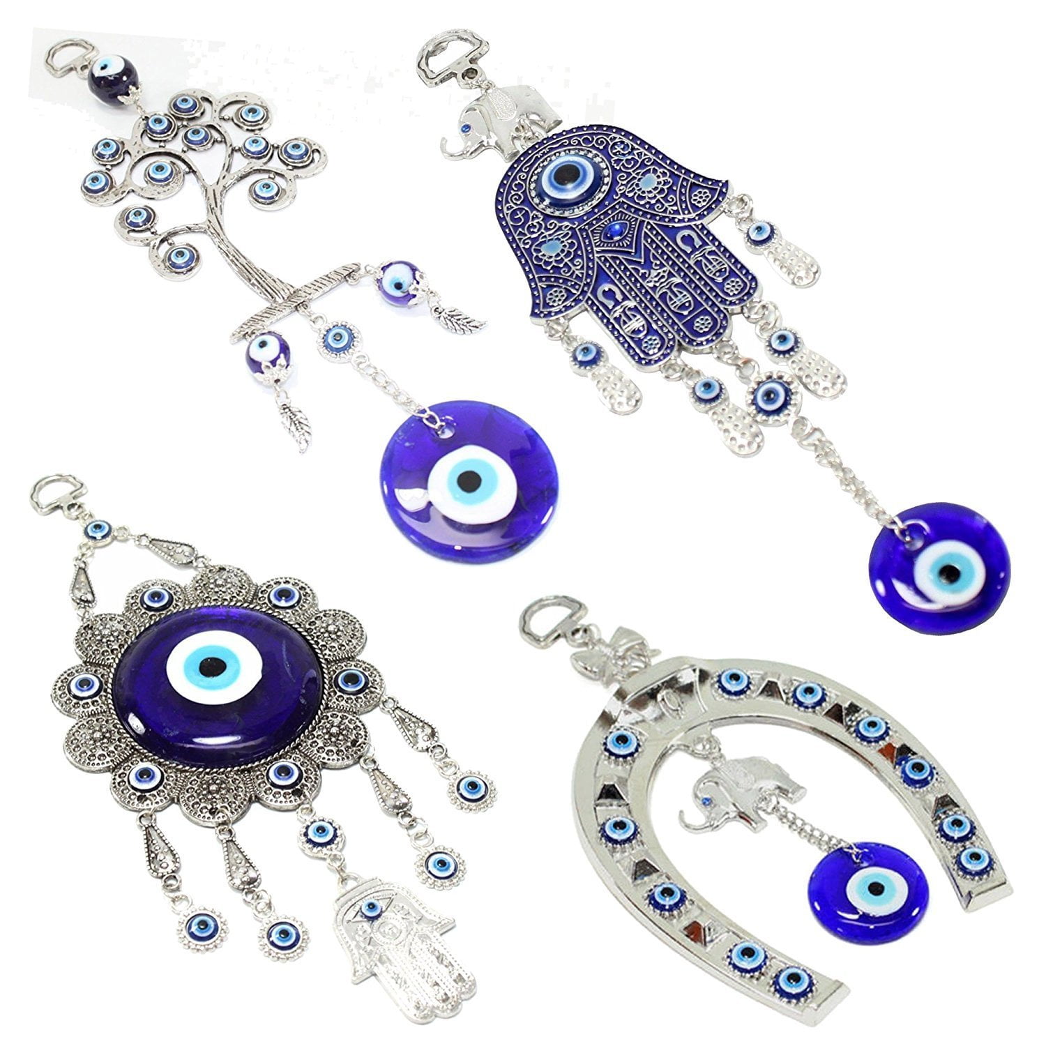Turkish Blue Evil Eye Flower Hamsa Hand Keychain Key Chain Ring Amulets Blessing 