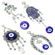 SMILING JUJU Set of 4 Blue Blue Evil Eye Wall Hanging Amulets Hamsa Hand Unique Keychains Good Luck Gifts -D