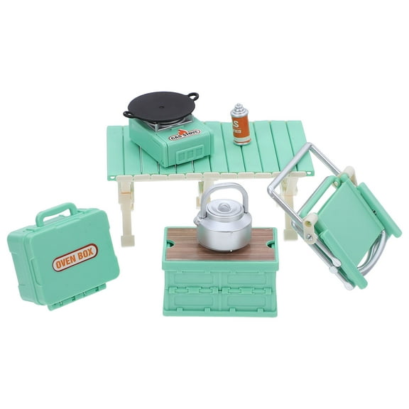 OULII Dollhouse Furniture Set with Green Plastic Folding Chairs and Picnic Table, Decorative Miniature 1 Set